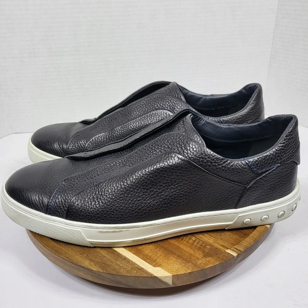 Tod's Mens Black Grained Pebbled Leather Slip-On Sneakers Gommino Pebbles UK 9‎